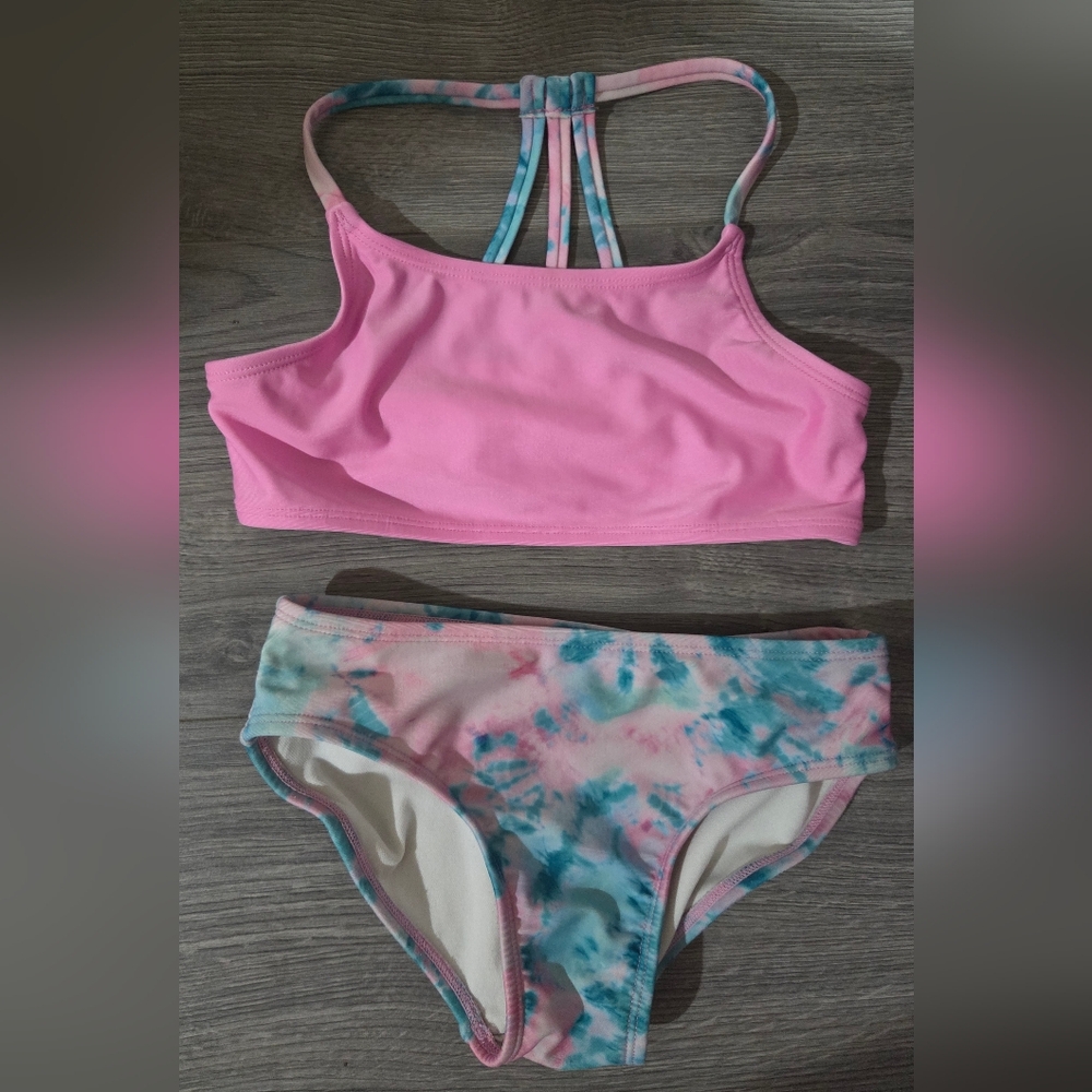 Cat & Jack 3 Piece Long Sleeve Rashguard & Bikini Tie Dye Swimsuit Set - Small